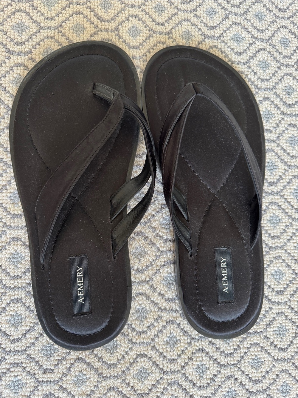 A.EMERY Black Satin Flip Flop Sandals